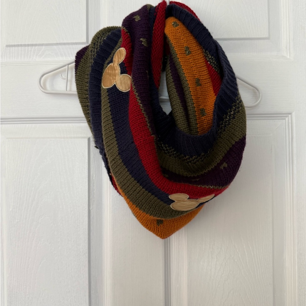 Disney Multicolor Striped Scarf with Gold Mickey Accents